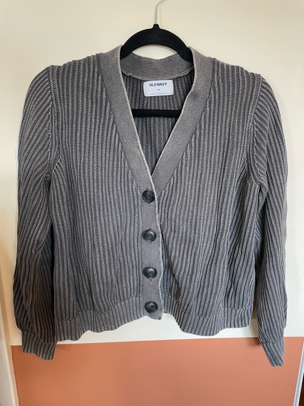 Old Navy Gray Ribbed V-Neck Button Cardigan